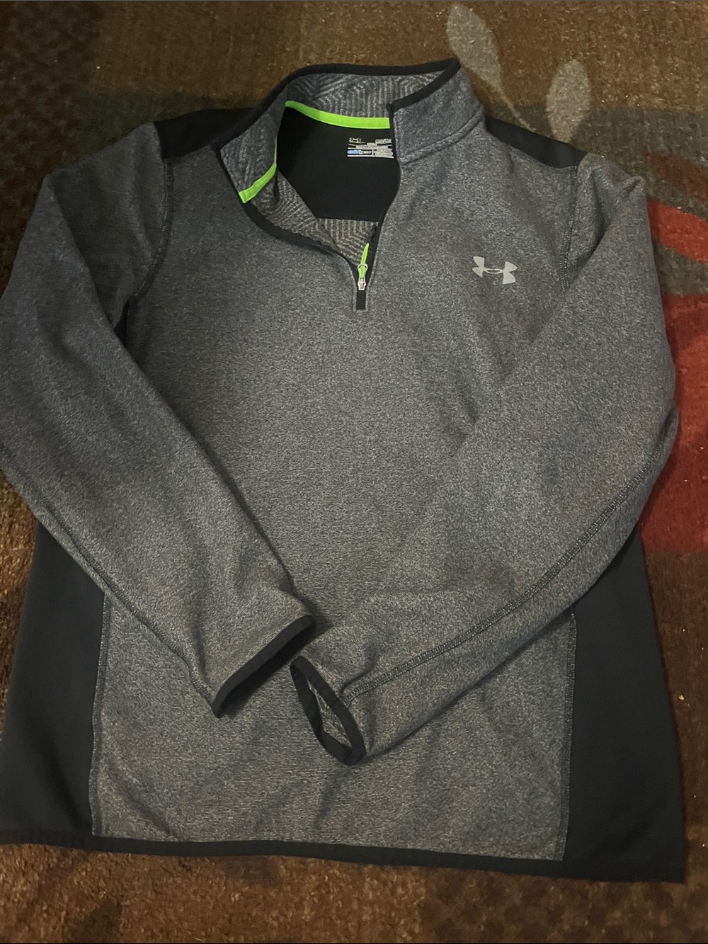 Under Armour Heather Gray and Black Quarter-Zip Pullover with Neon Accent